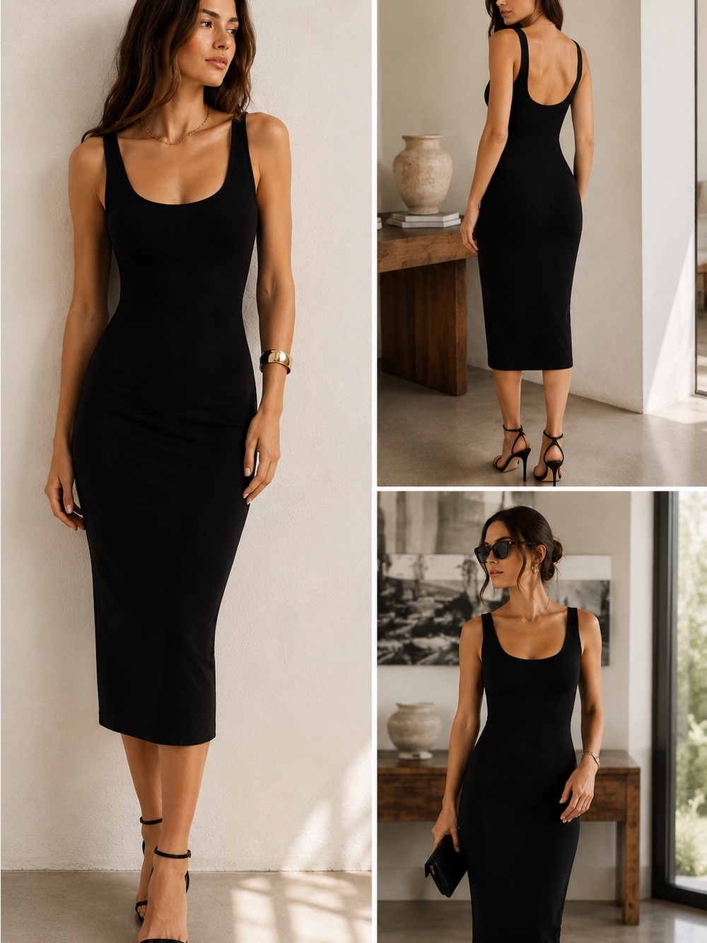 🖤MAKE OFFER🖤 Elizabeth and James Black Scoop Neck Midi Tank Bodycon Dress Medium